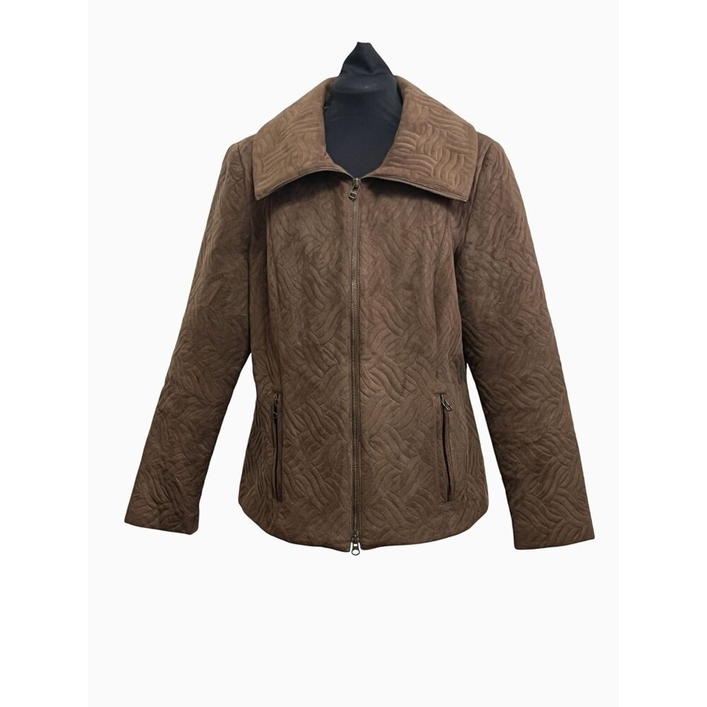 Women's Size 16 Dark Brown Faux Suede Textured Zip-Up Jacket by Joseph Ribkoff